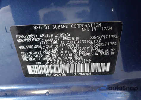 2025 Subaru Crosstrek Premium z USA, uszkodzony, nr VIN JF2GUHDC6SH220156